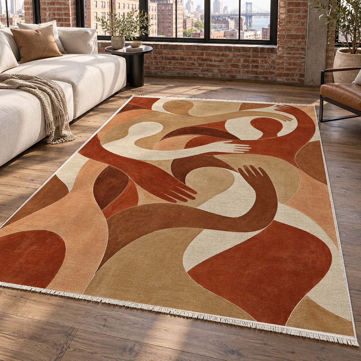 Shared Gestures Terracotta Abstract Washable Rug — new york living