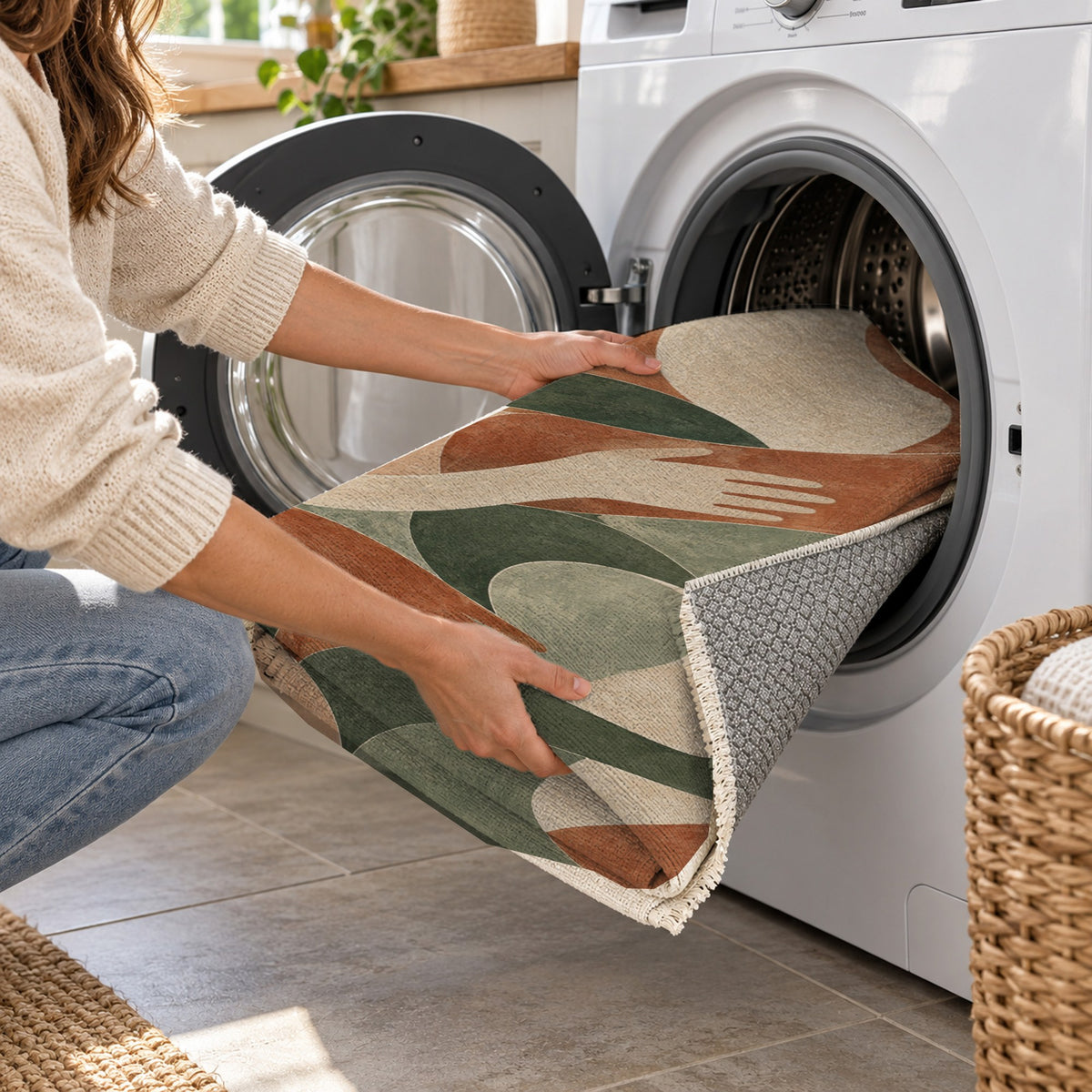 Shared Gestures Abstract Washable Rug — washing machine