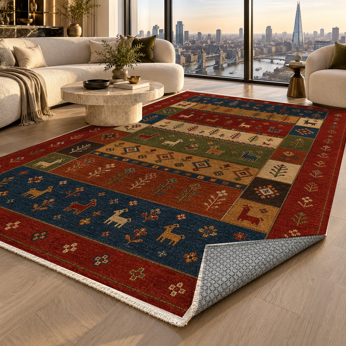 Shiraz Crimson Ethnic Washable Rug — london luxury living