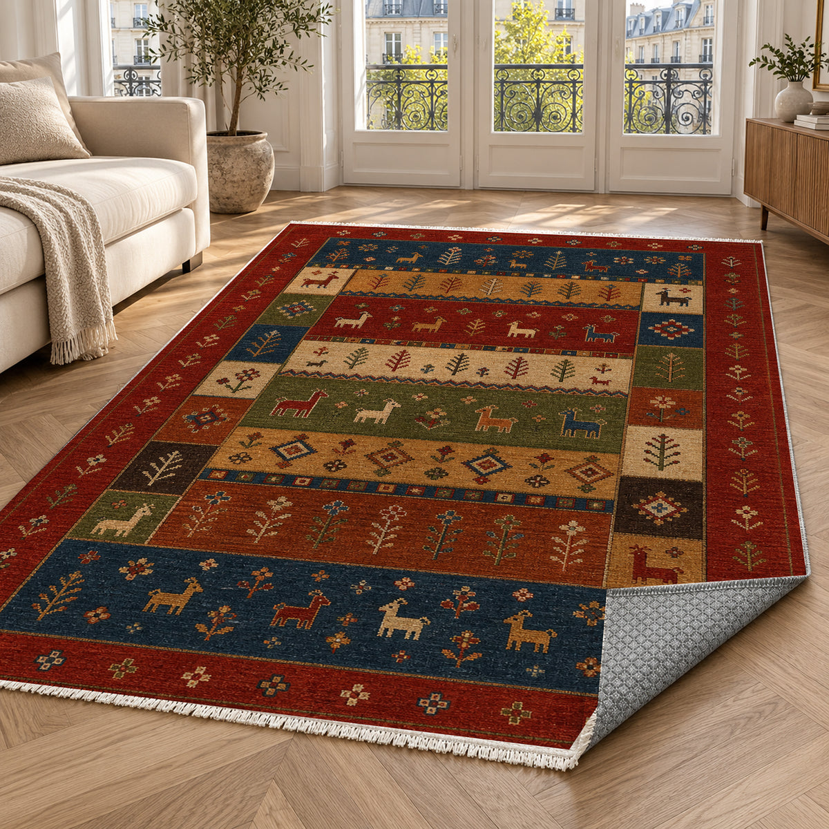 Shiraz Crimson Ethnic Washable Rug — paris living