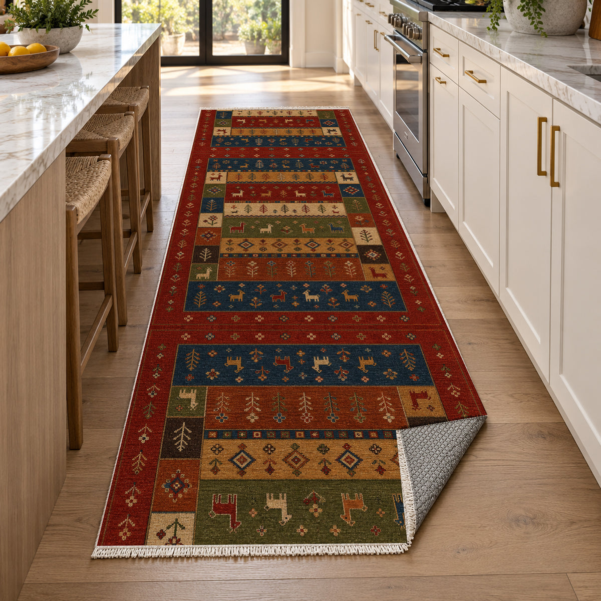 Shiraz Crimson Ethnic Washable Rug — new york kitchen runner