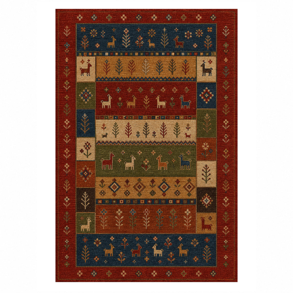 Shiraz Crimson Ethnic Washable Rug — top view