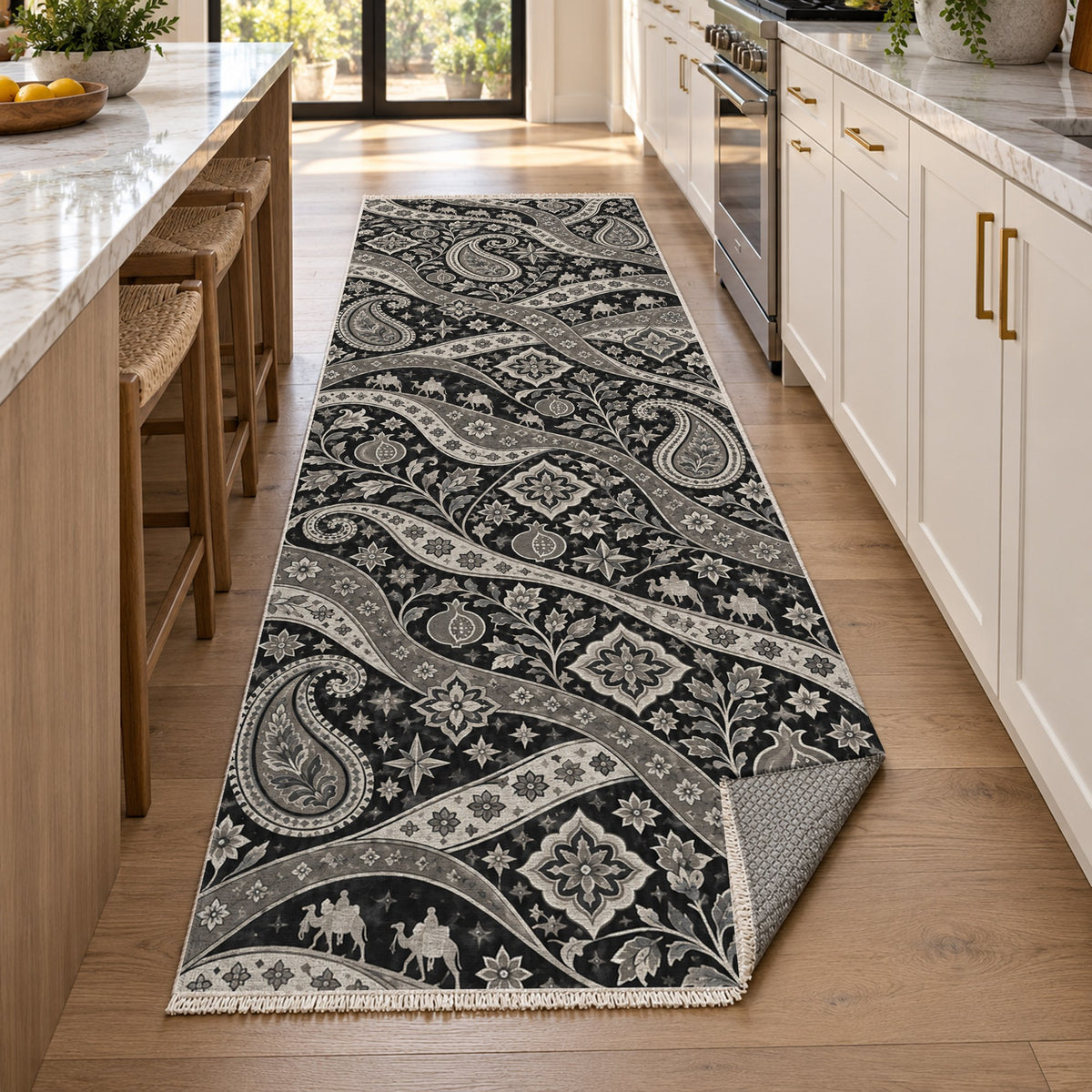 Silk Road Charcoal Ethnic Washable Rug — new york kitchen runner