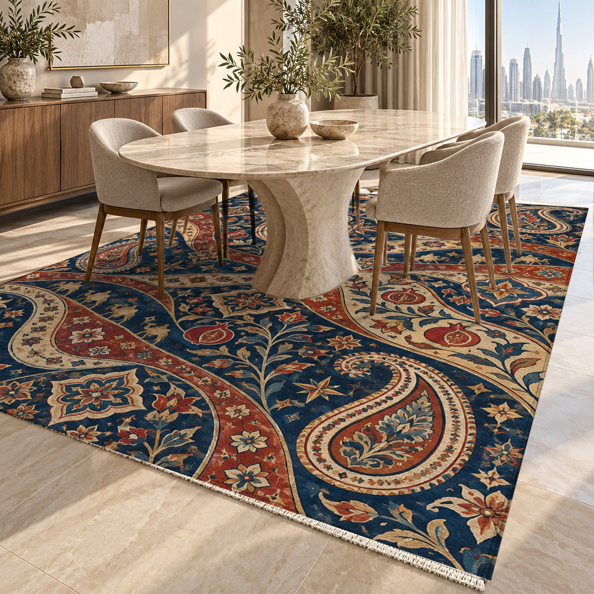 Silk Road II Ethnic Washable Rug — dubai dining