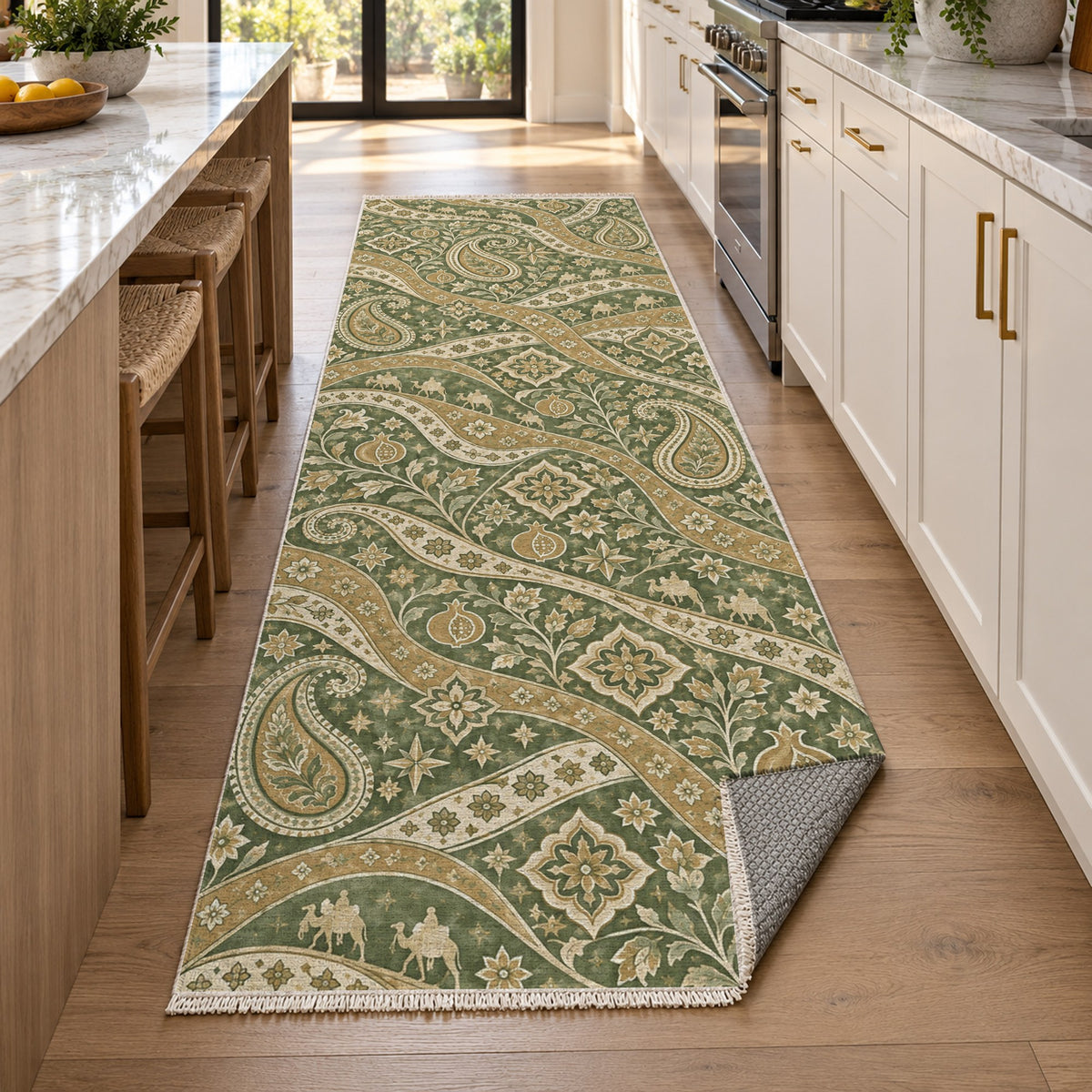 Silk Road Sage Ethnic Washable Rug — new york kitchen runner