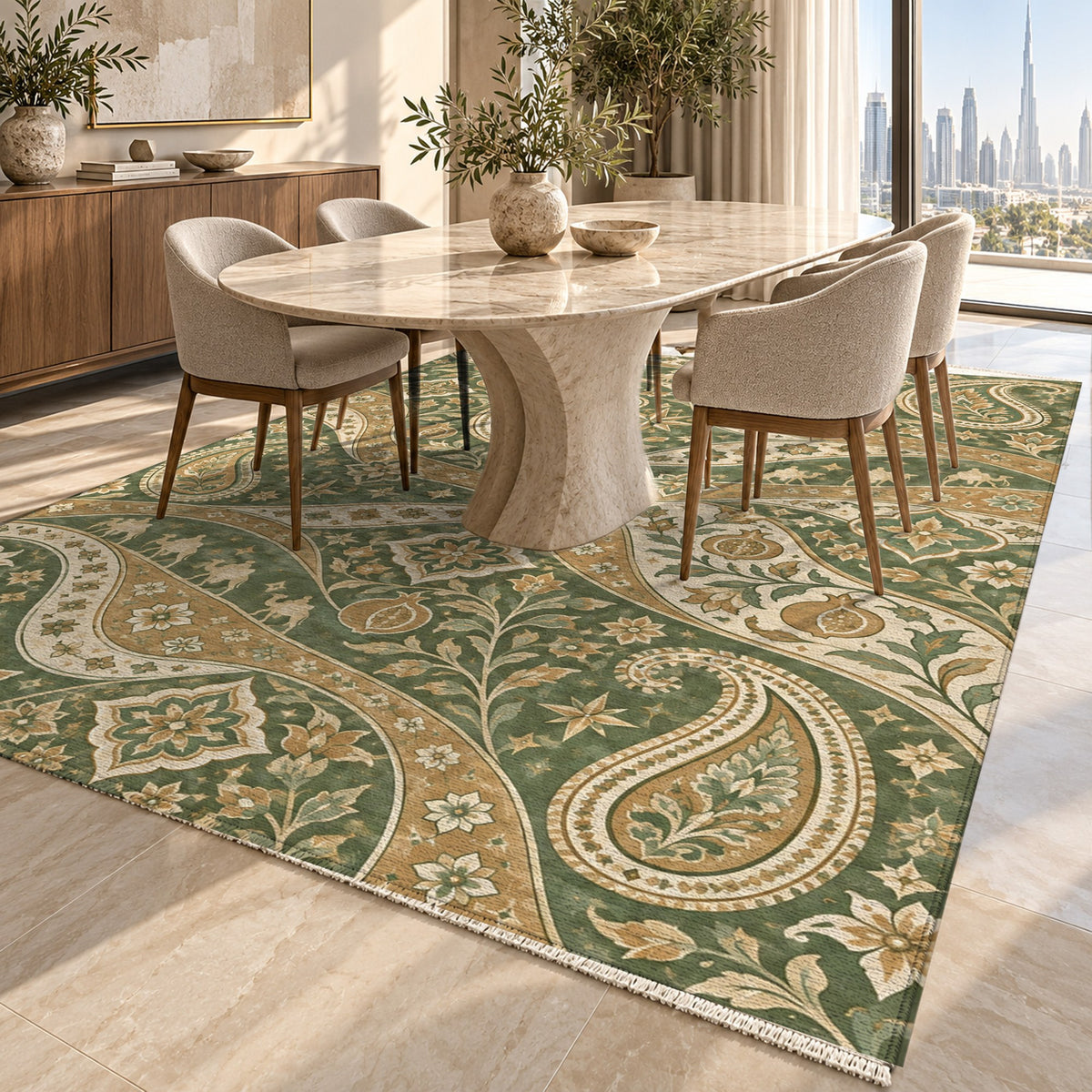 Silk Road Sage Ethnic Washable Rug — dubai dining
