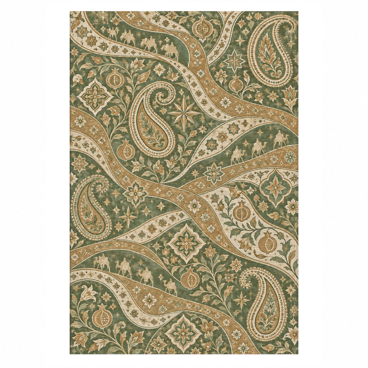 Silk Road Sage Ethnic Washable Rug — top view