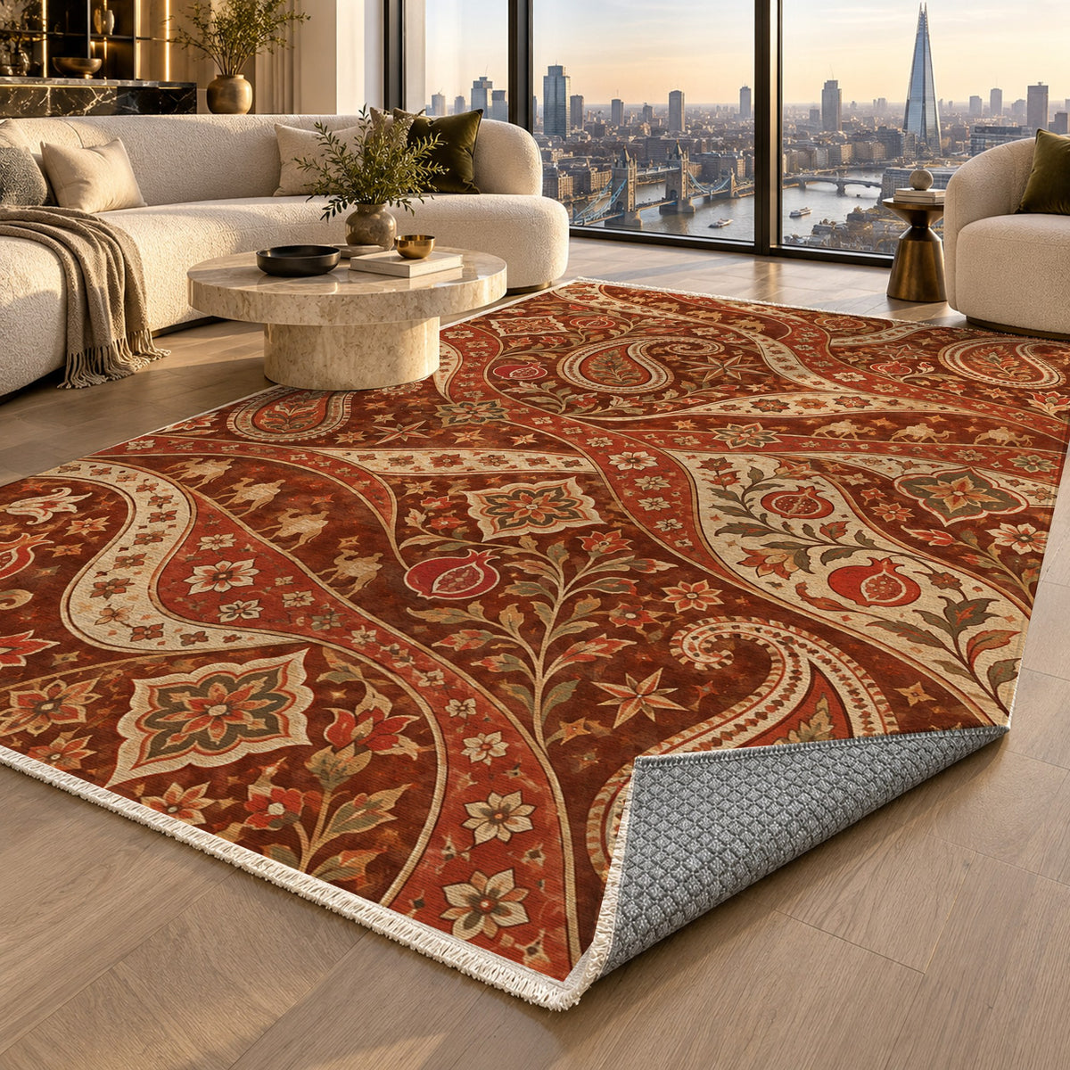 Silk Road Terracotta Ethnic Washable Rug — london luxury living