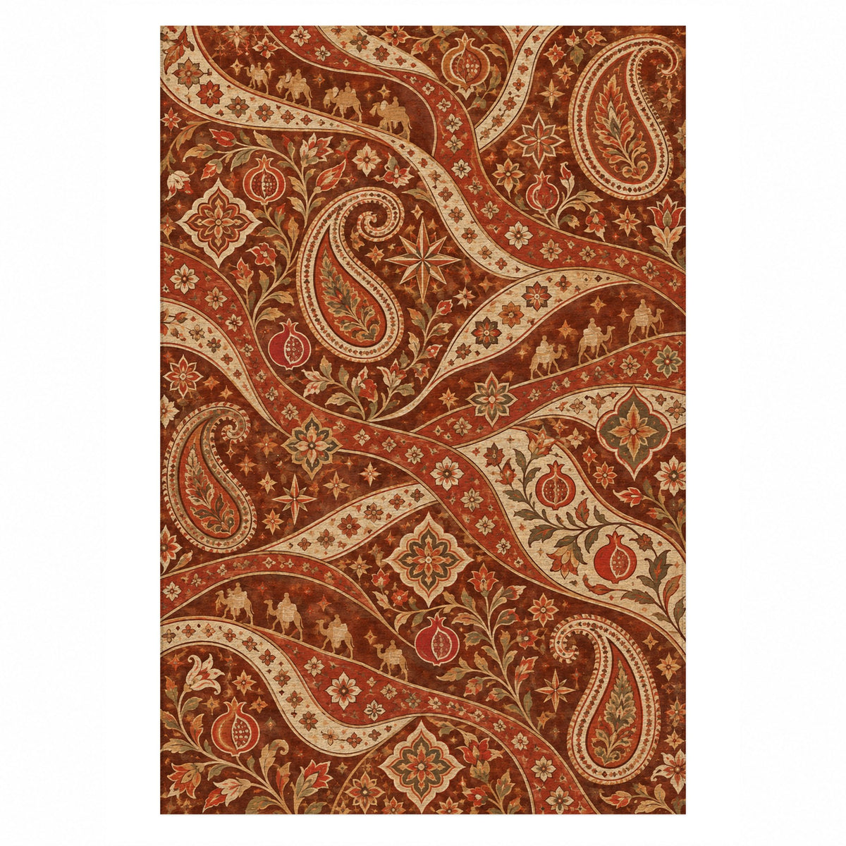 Silk Road Terracotta Ethnic Washable Rug — top view