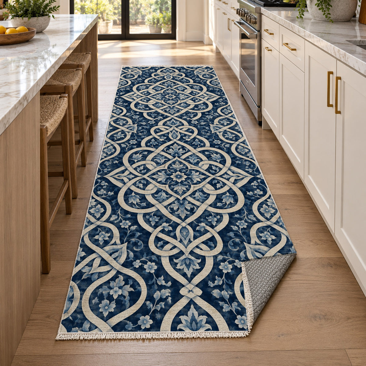 Silken Knots Indigo Ethnic Washable Rug — new york kitchen runner