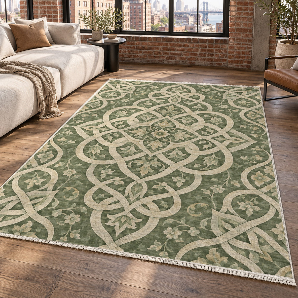 Silken Knots Sage Ethnic Washable Rug — new york living
