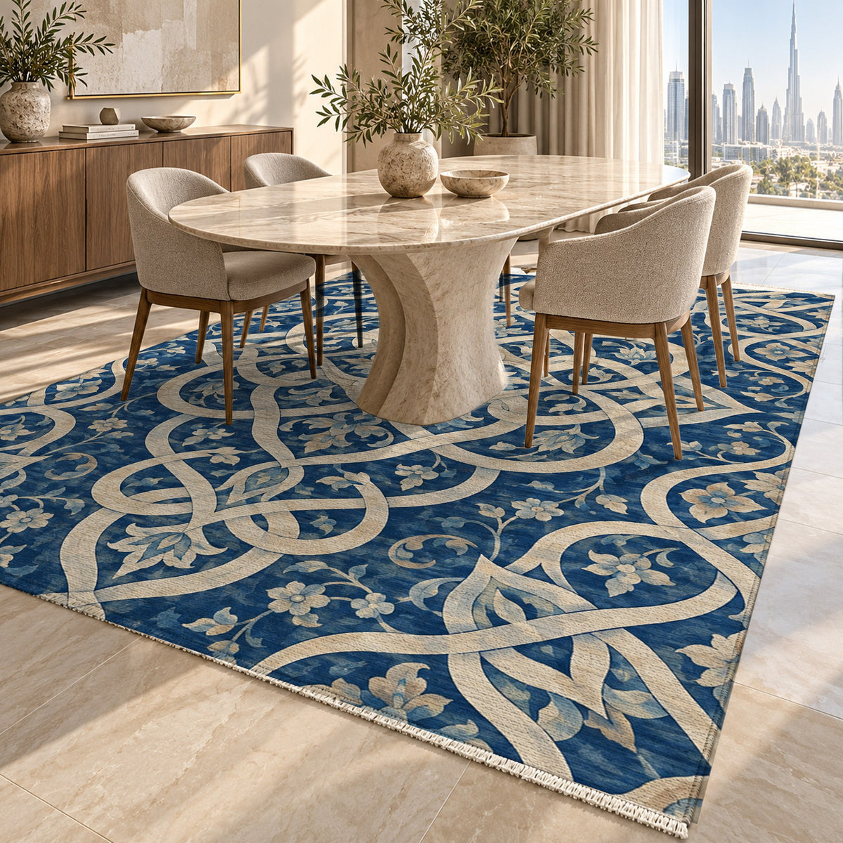 Silken Knots Ethnic Washable Rug — dubai dining