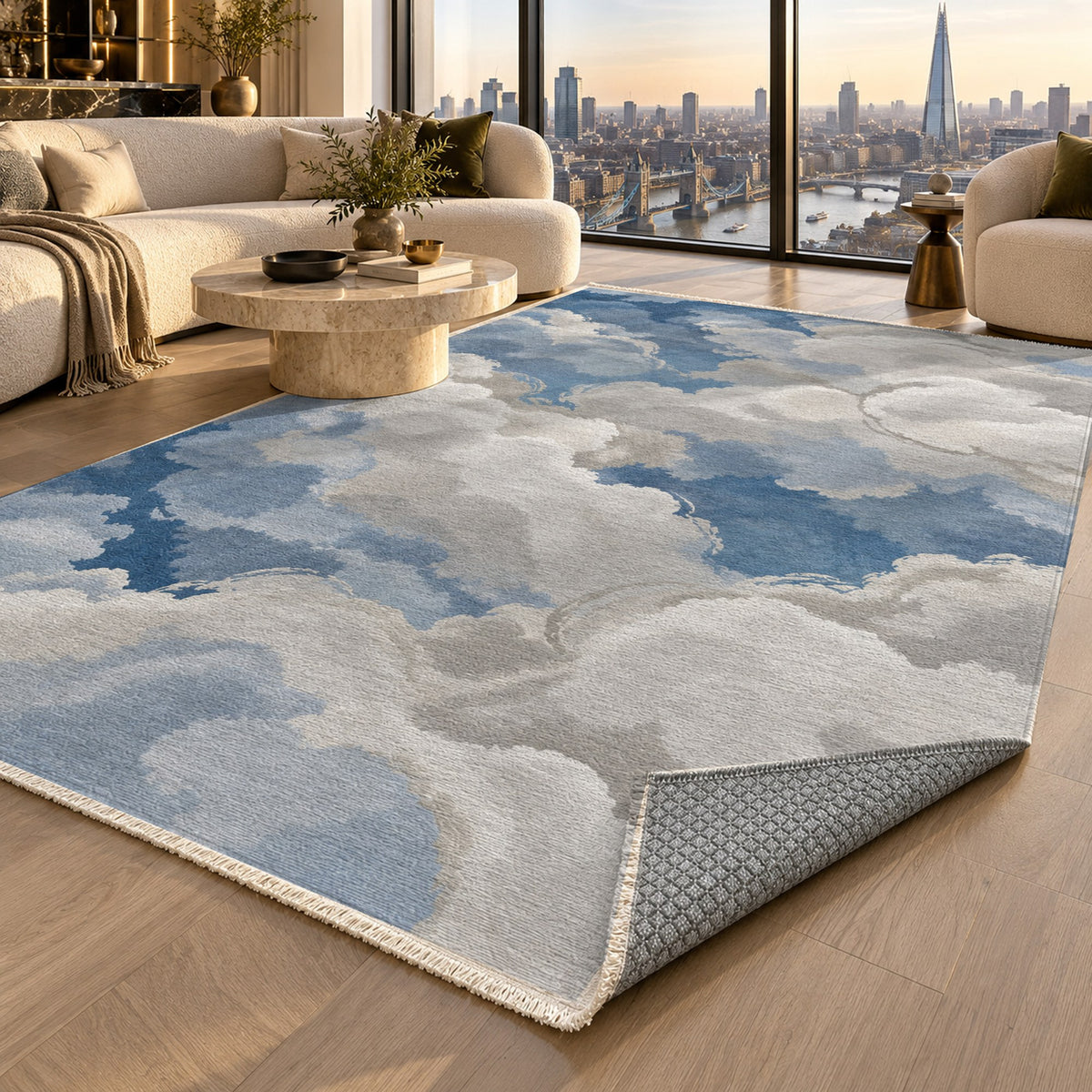 Sky Cloud Cloudy Day Abstract Washable Rug — london luxury living