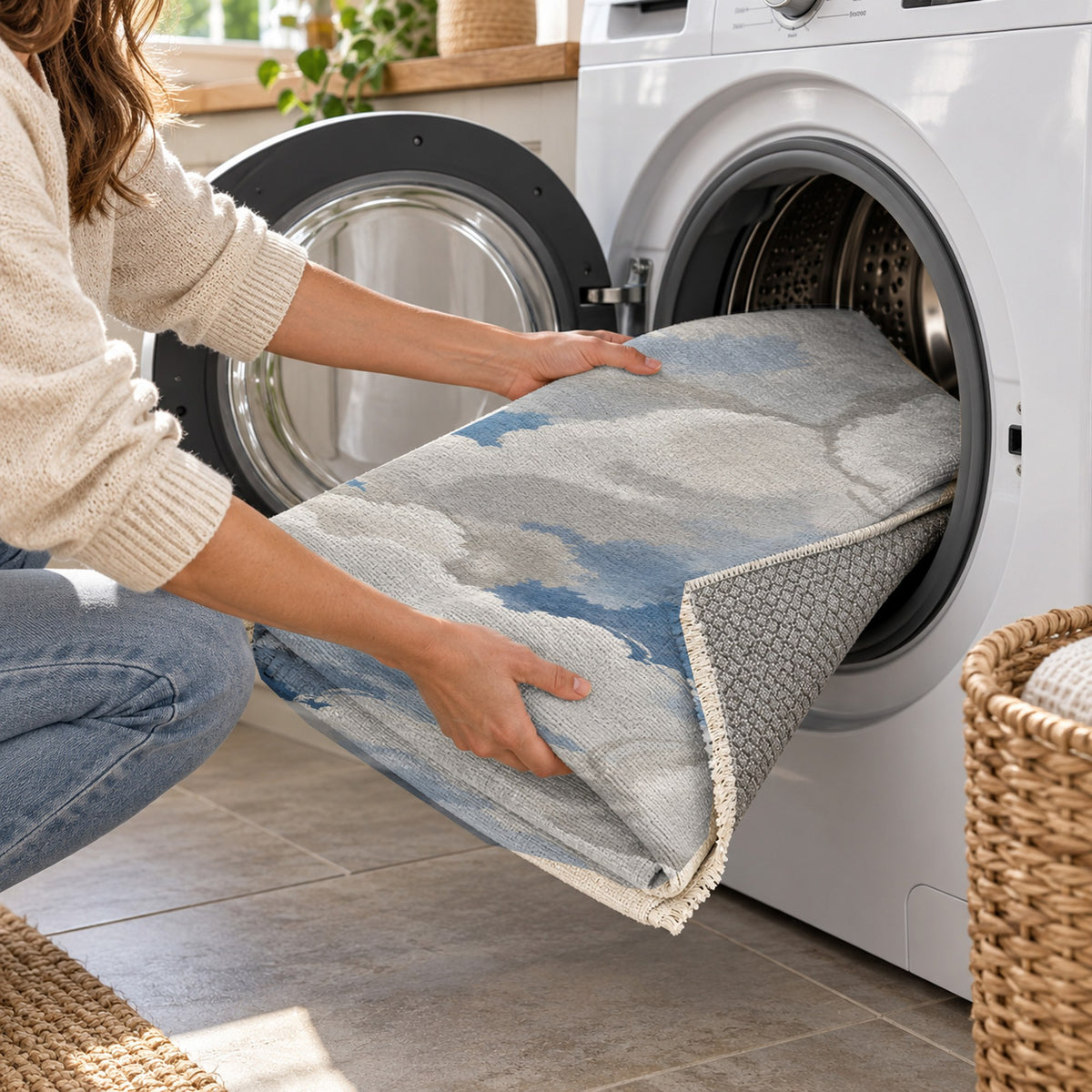 Sky Cloud Cloudy Day Abstract Washable Rug — washing machine