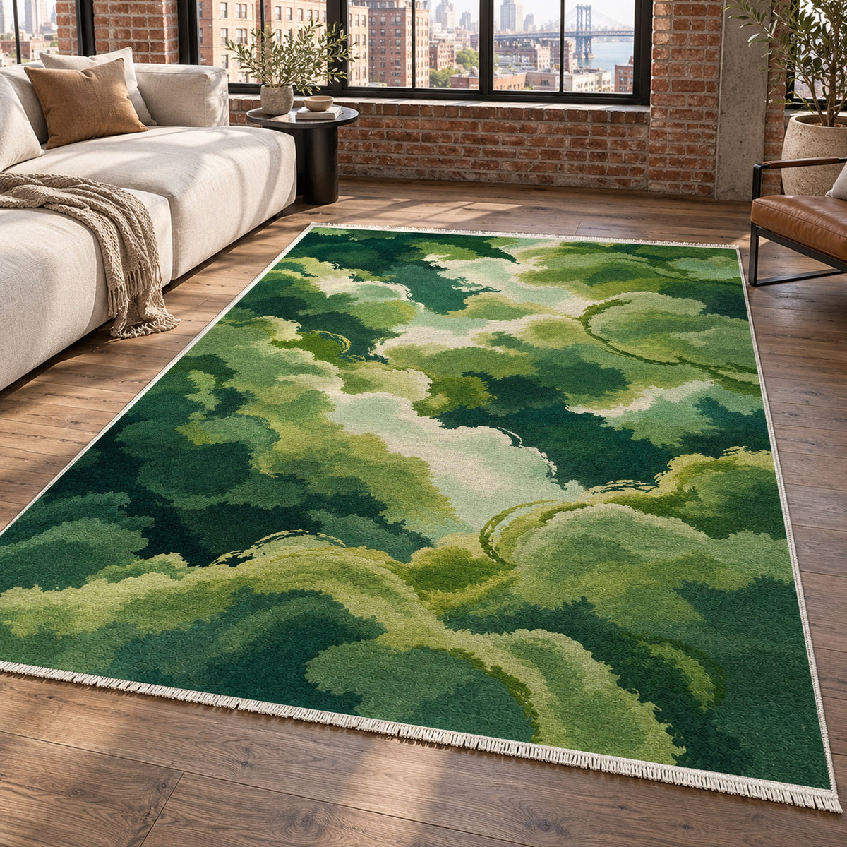Sky Cloud Green Forest Abstract Washable Rug — new york living