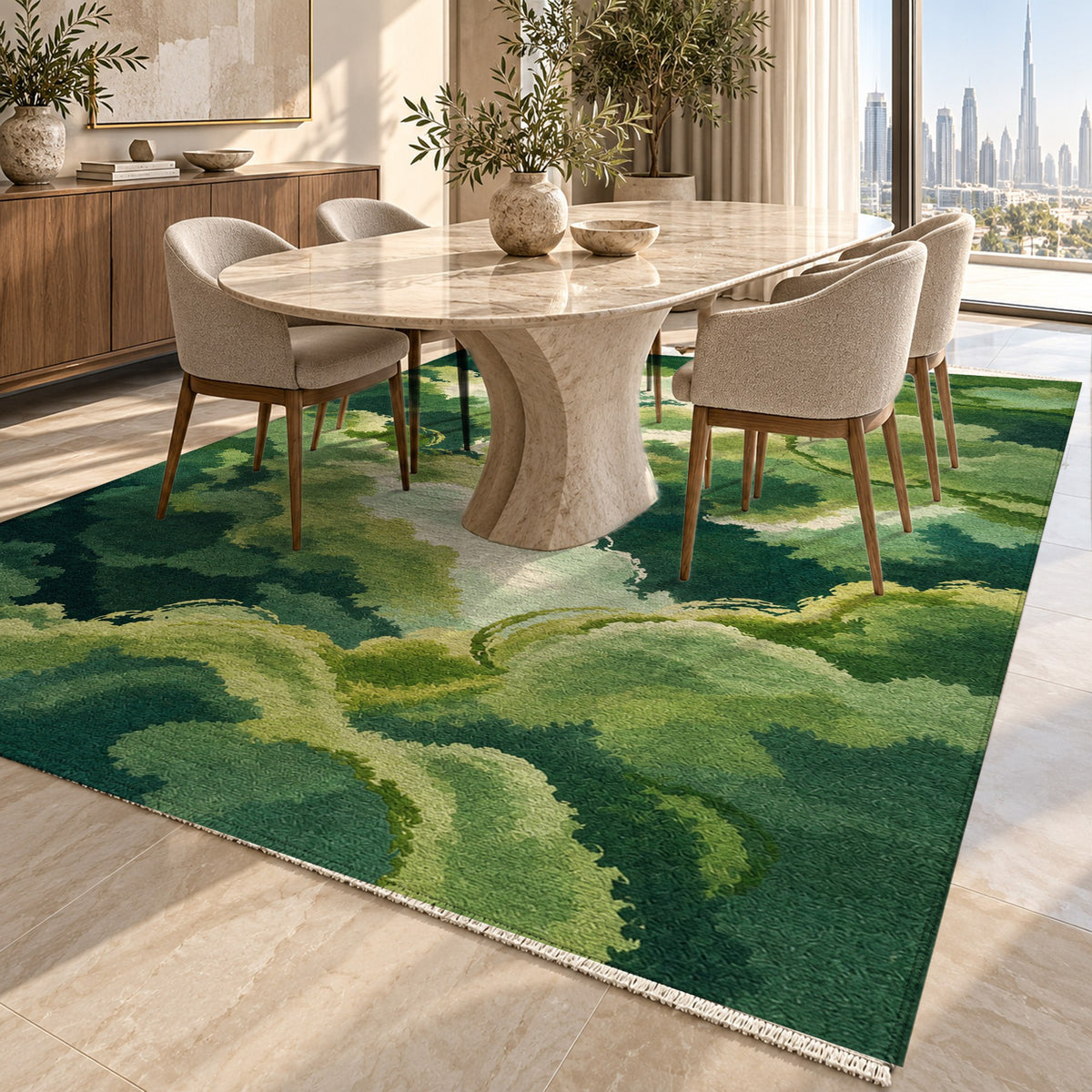 Sky Cloud Green Forest Abstract Washable Rug — dubai dining