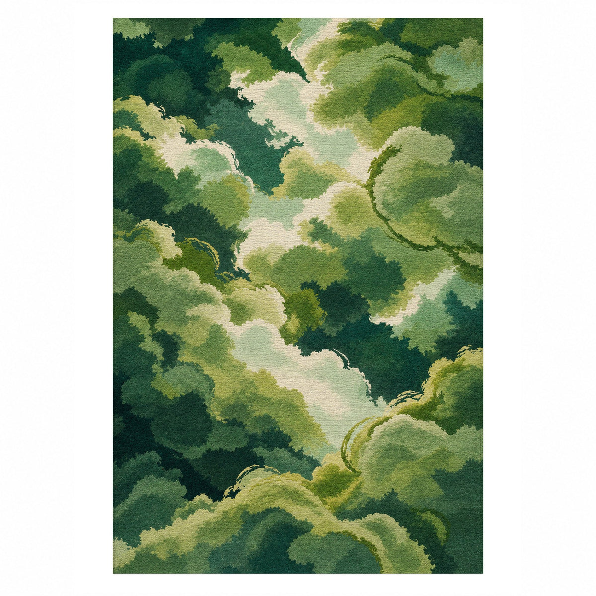 Sky Cloud Green Forest Abstract Washable Rug — top view