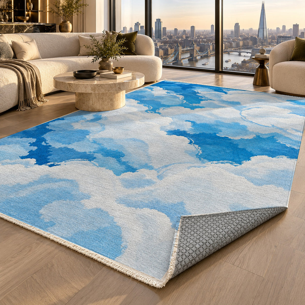 Sky Cloud Open Blue Sky Abstract Washable Rug — london luxury living