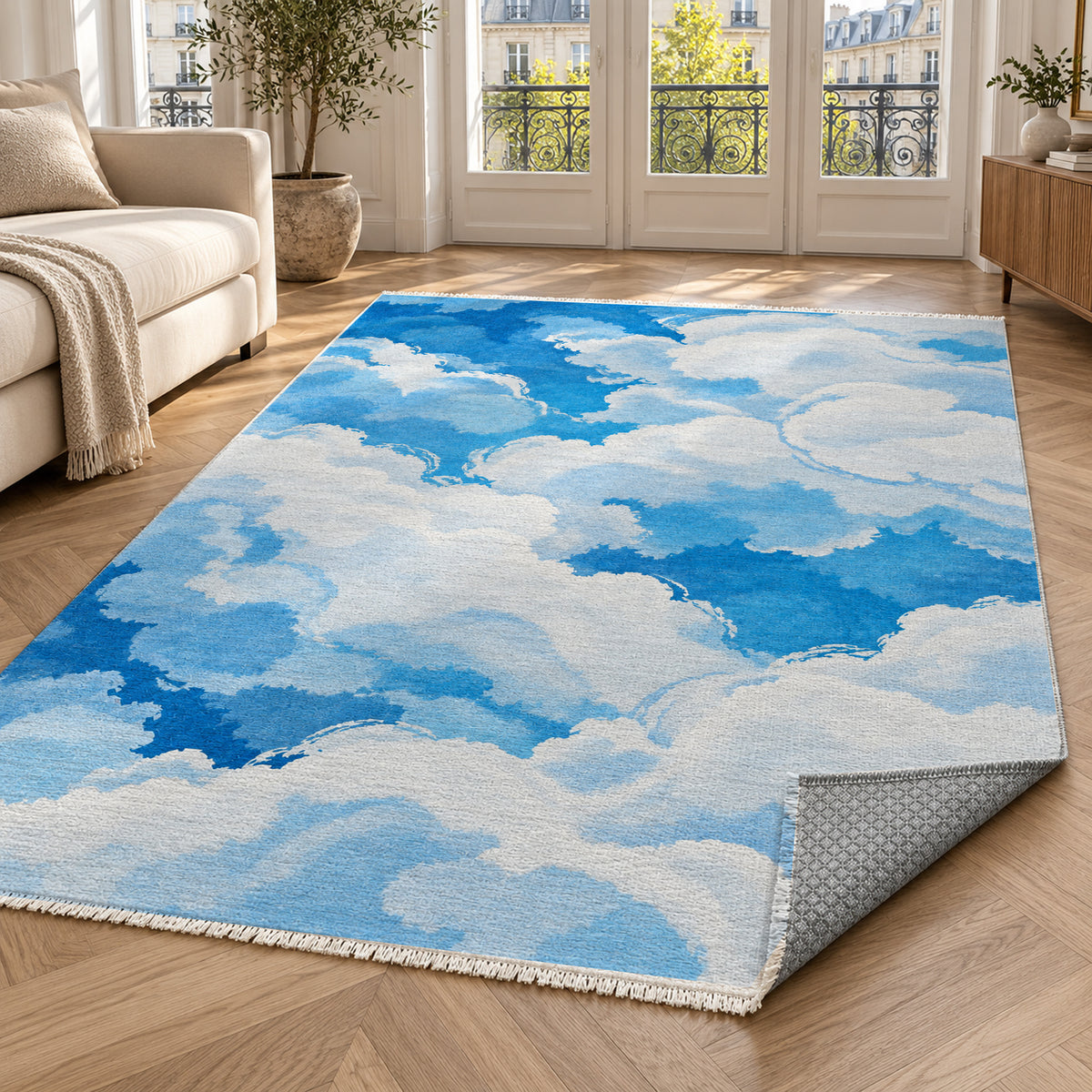 Sky Cloud Open Blue Sky Abstract Washable Rug — paris living