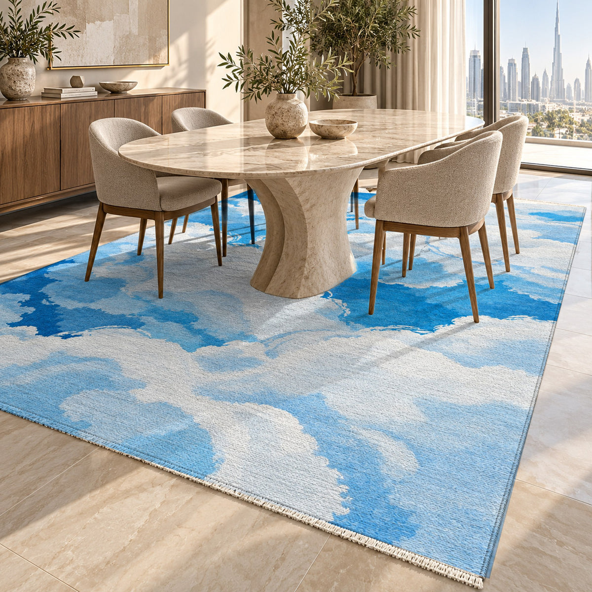 Sky Cloud Open Blue Sky Abstract Washable Rug — dubai dining