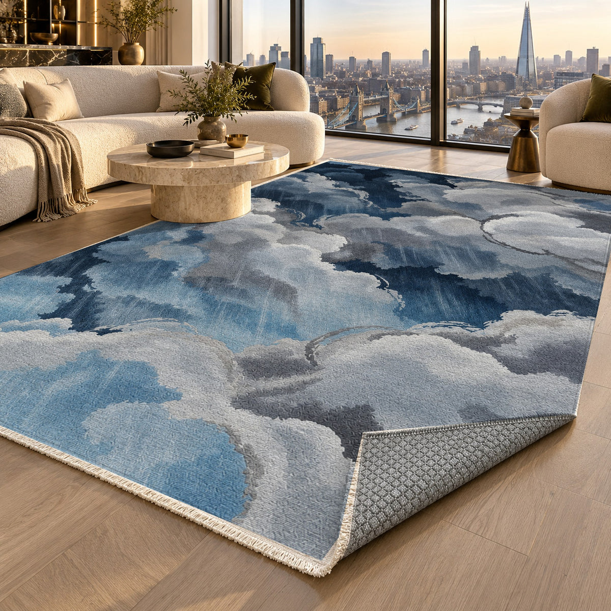 Sky Cloud Rainy Day Abstract Washable Rug — london luxury living