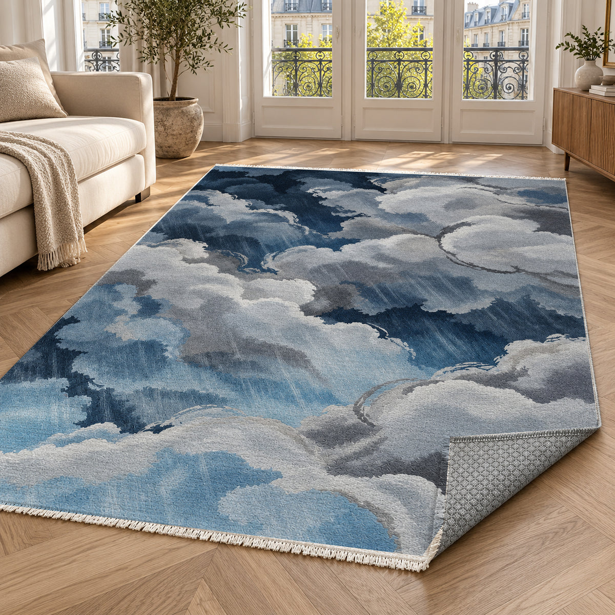Sky Cloud Rainy Day Abstract Washable Rug — paris living