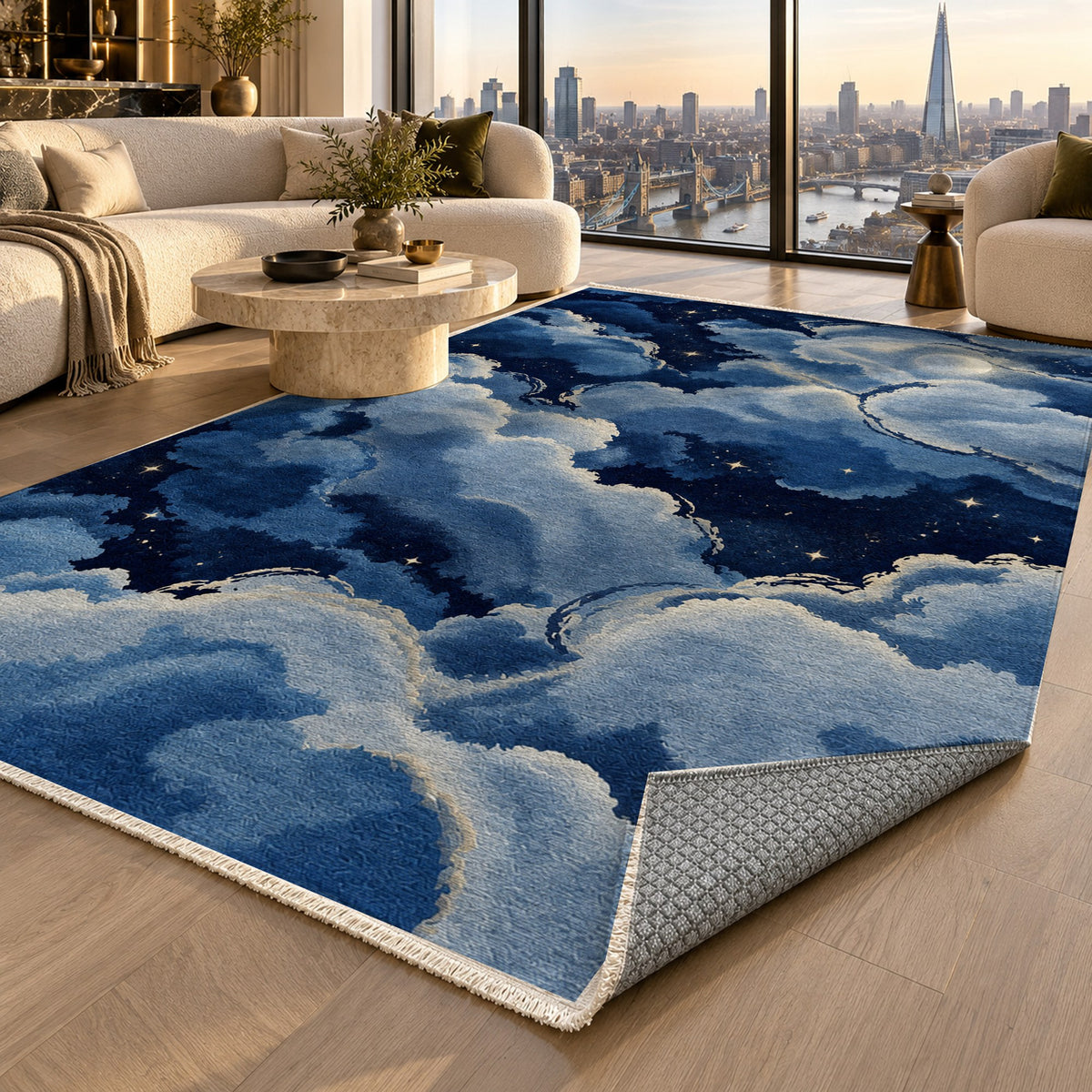 Sky Cloud Starry Night Abstract Washable Rug — london luxury living
