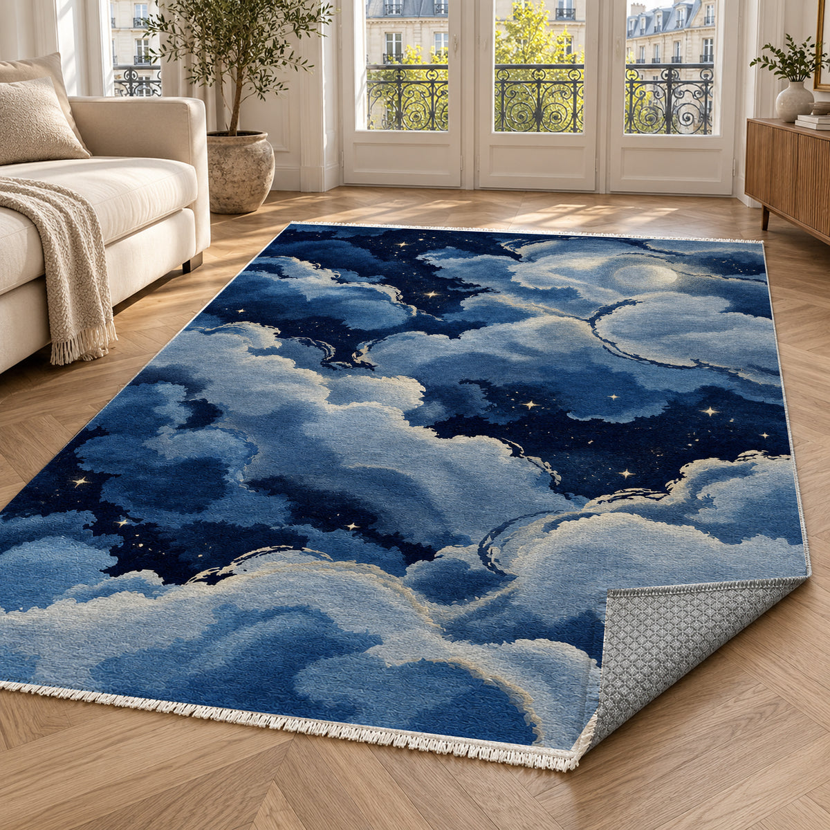 Sky Cloud Starry Night Abstract Washable Rug — paris living