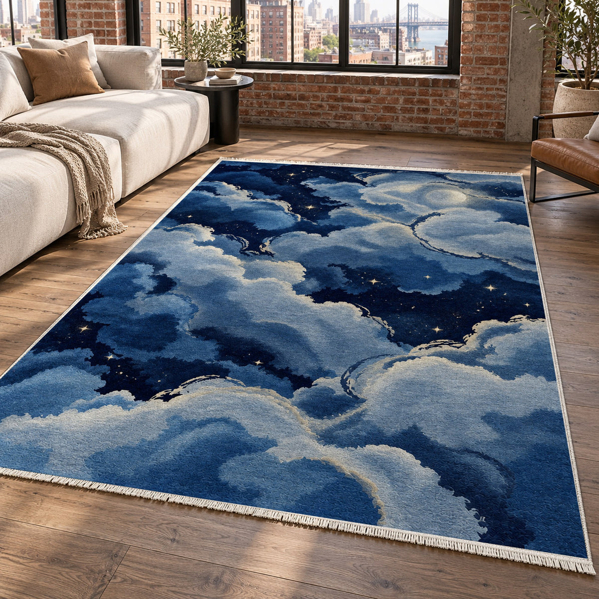 Sky Cloud Starry Night Abstract Washable Rug — new york living