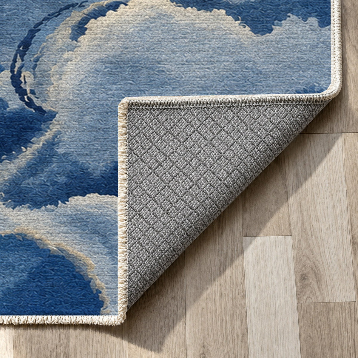 Sky Cloud Starry Night Abstract Washable Rug — backing close up