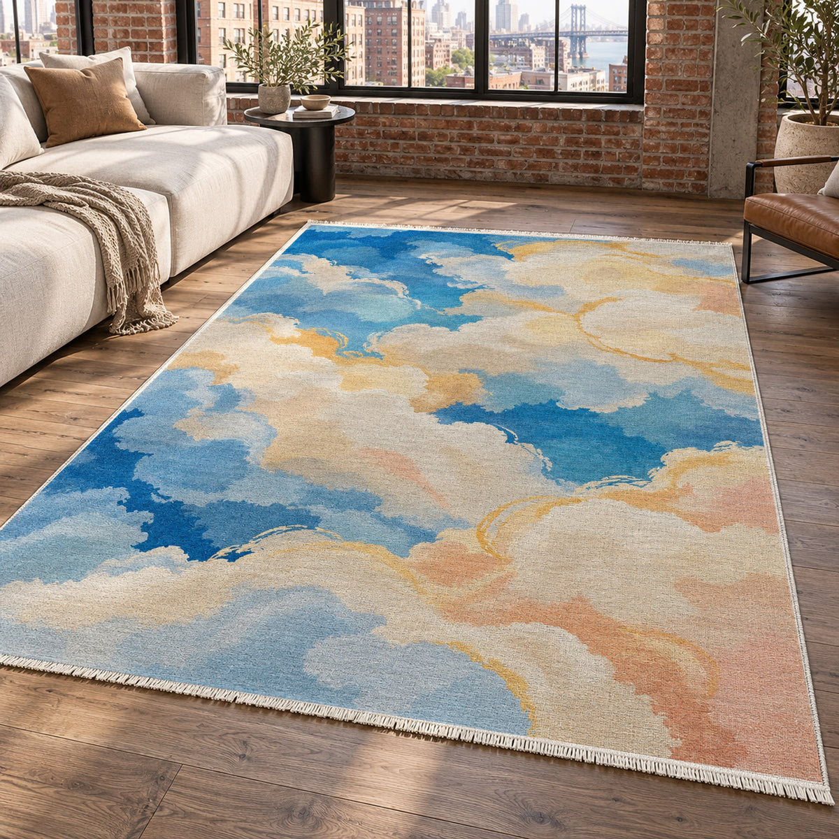 Sky Cloud Sunny Day Abstract Washable Rug — new york living