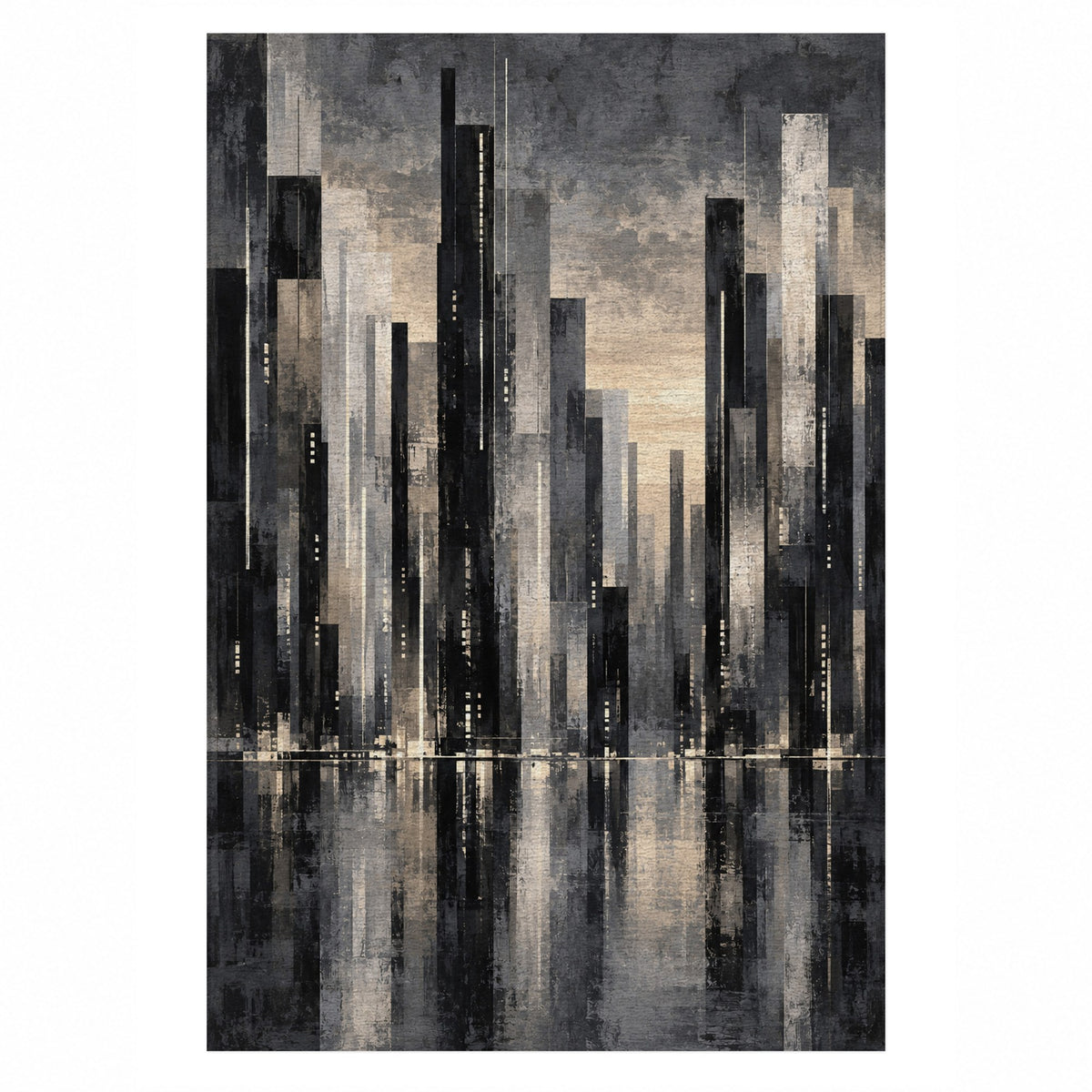 Skyline Fragments Charcoal Modern Washable Rug — top view