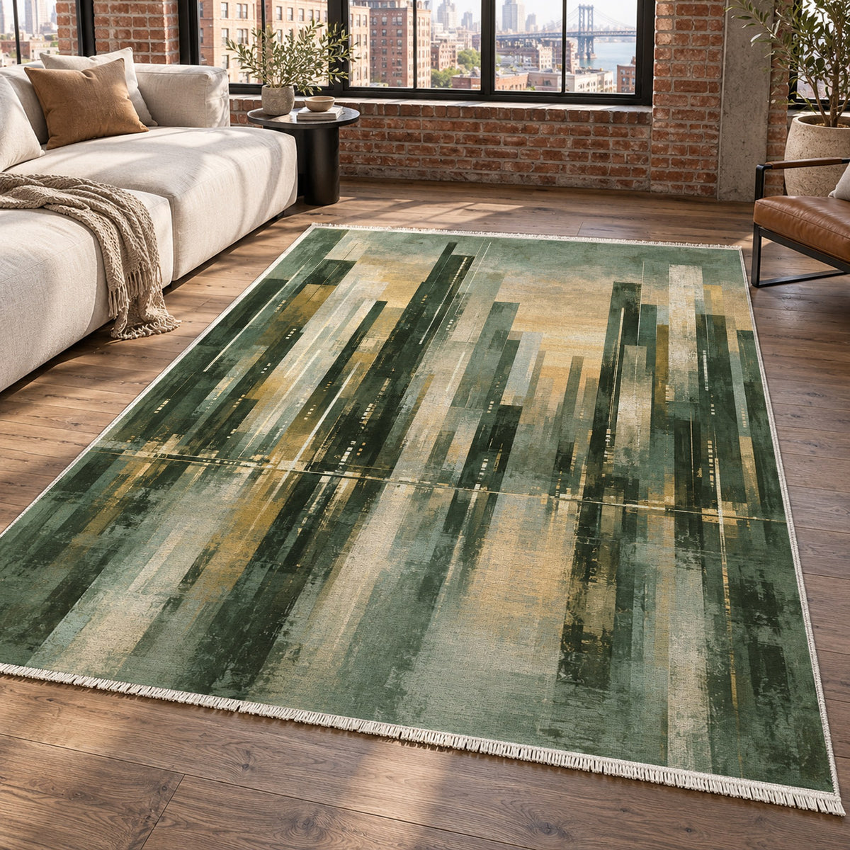 Skyline Fragments Sage Modern Washable Rug — new york living