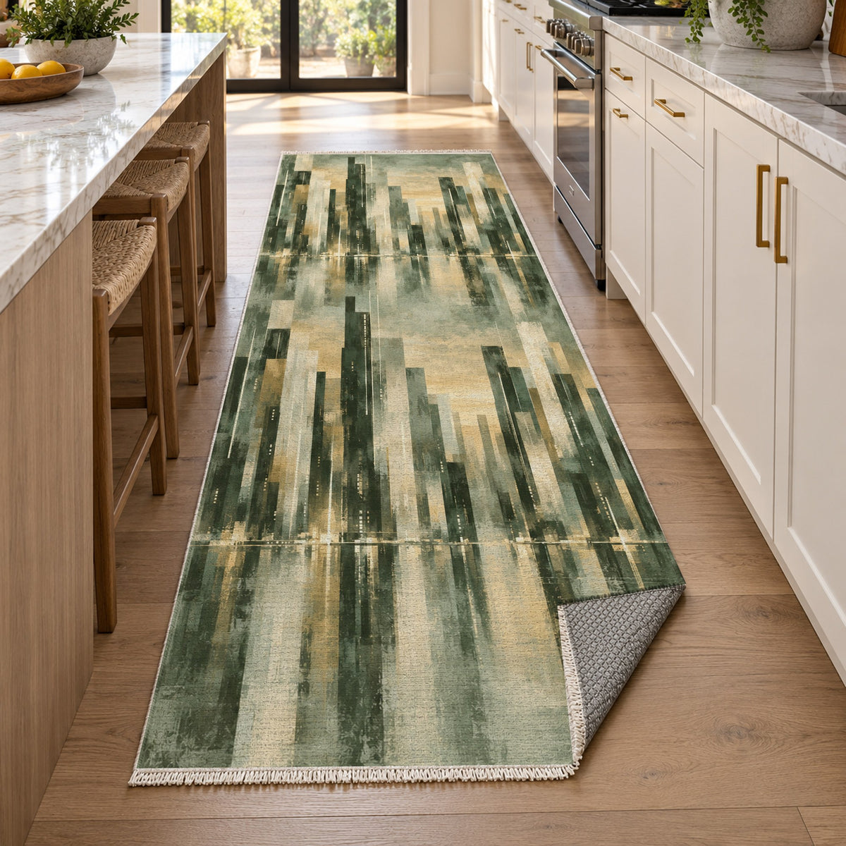 Skyline Fragments Sage Modern Washable Rug — new york kitchen runner