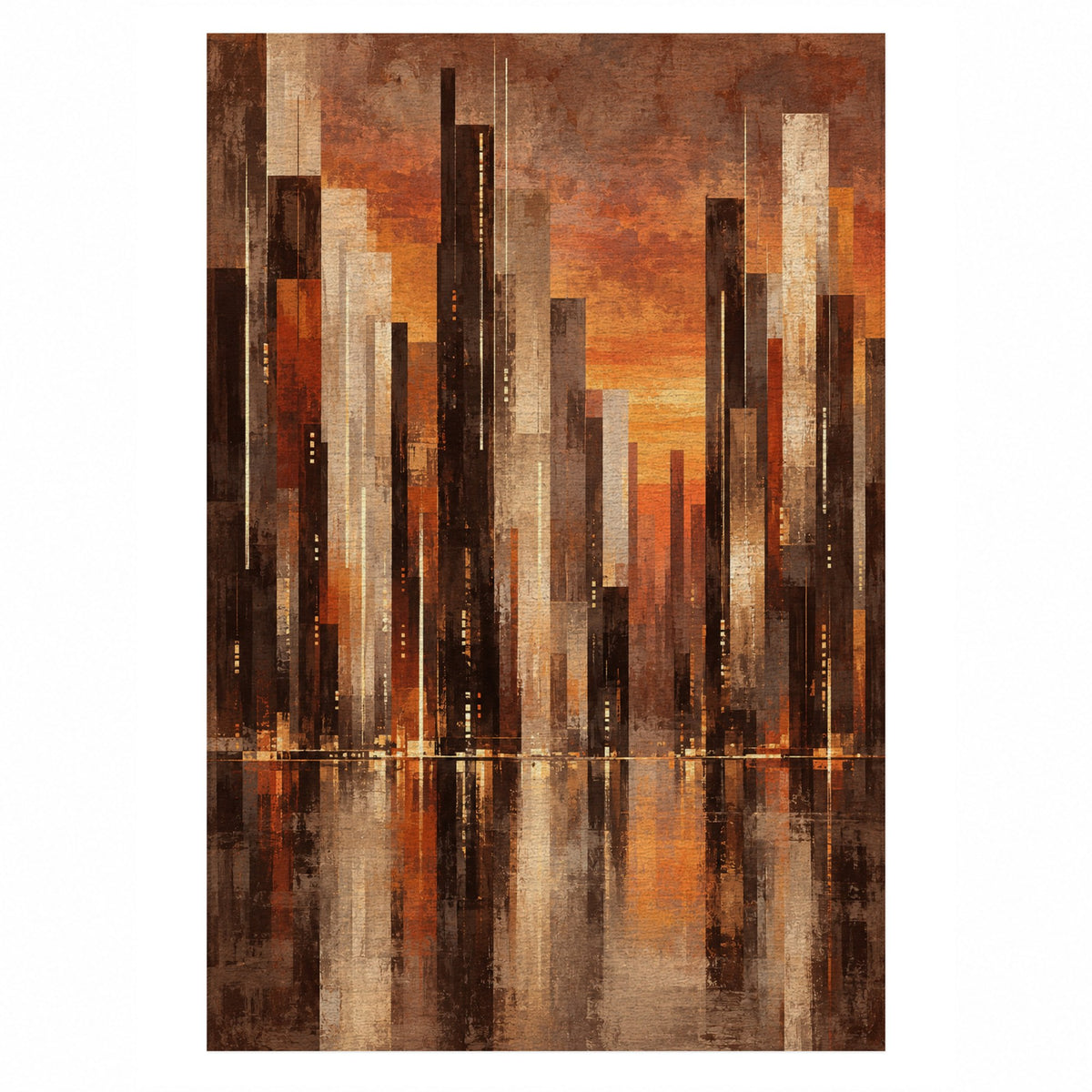 Skyline Fragments Terracotta Modern Washable Rug — top view