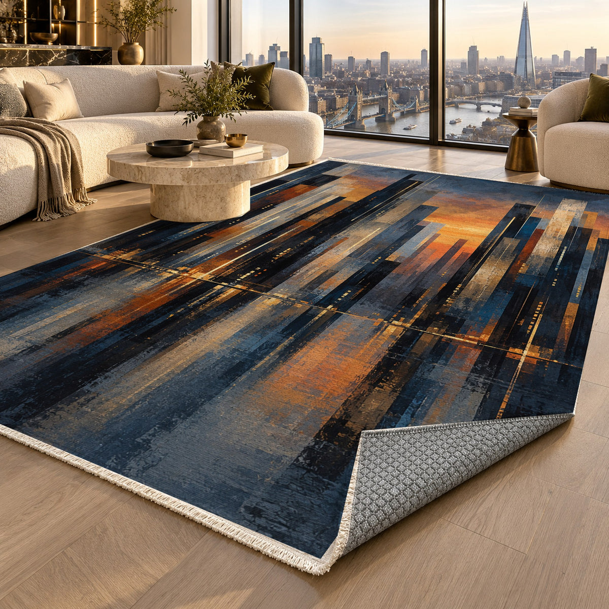 Skyline Fragments Modern Washable Rug — london luxury living