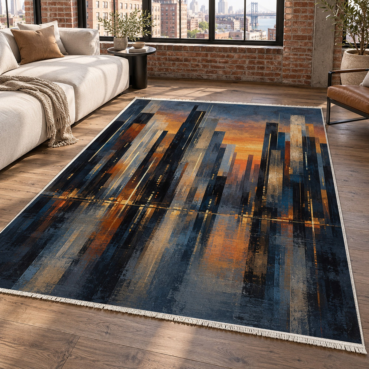 Skyline Fragments Modern Washable Rug — new york living