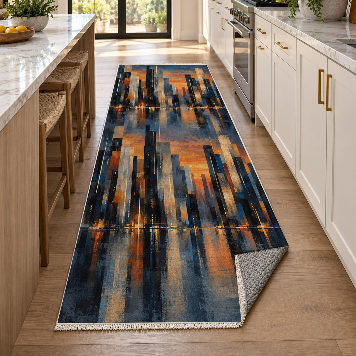 Skyline Fragments Modern Washable Rug — new york kitchen runner