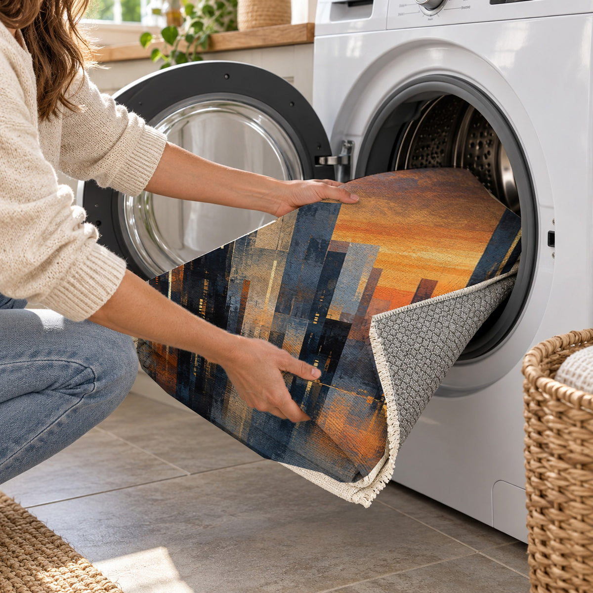 Skyline Fragments Modern Washable Rug — washing machine
