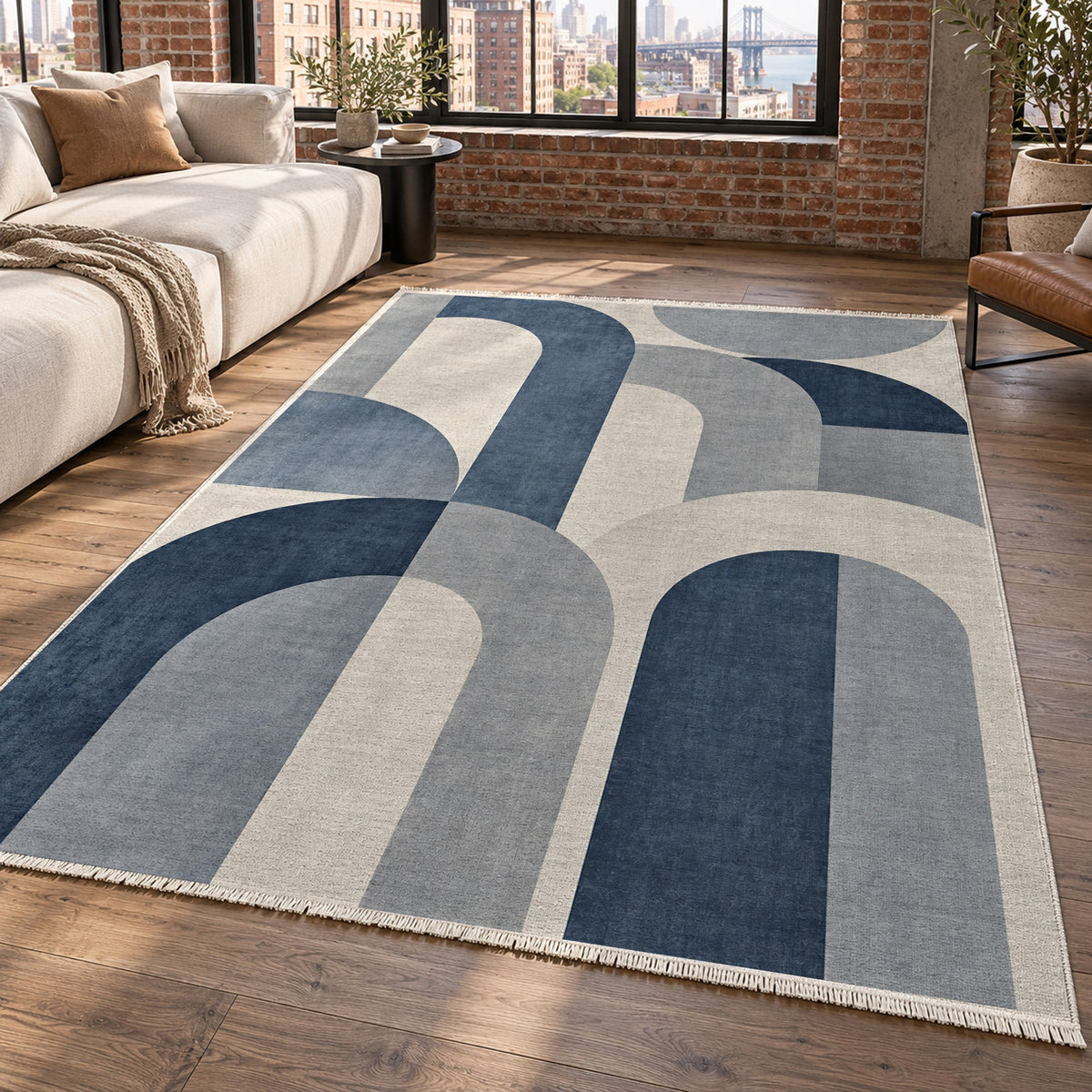 Soft Arches Blue Grey Modern Washable Rug — new york living