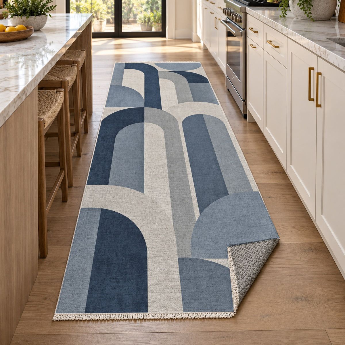 Soft Arches Blue Grey Modern Washable Rug — new york kitchen runner