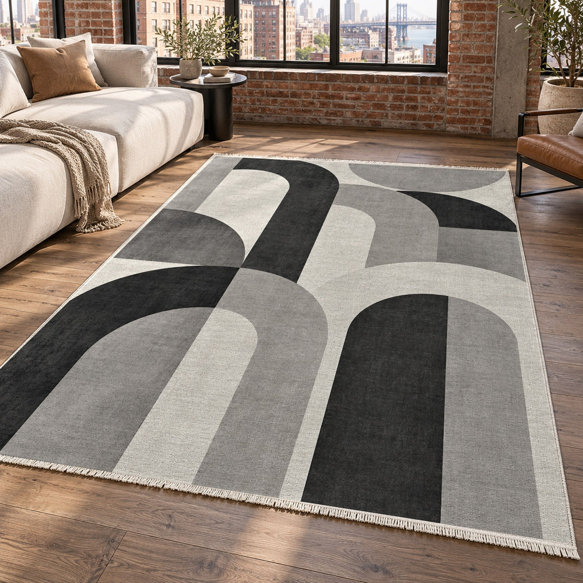 Soft Arches Charcoal Ivory Modern Washable Rug — new york living