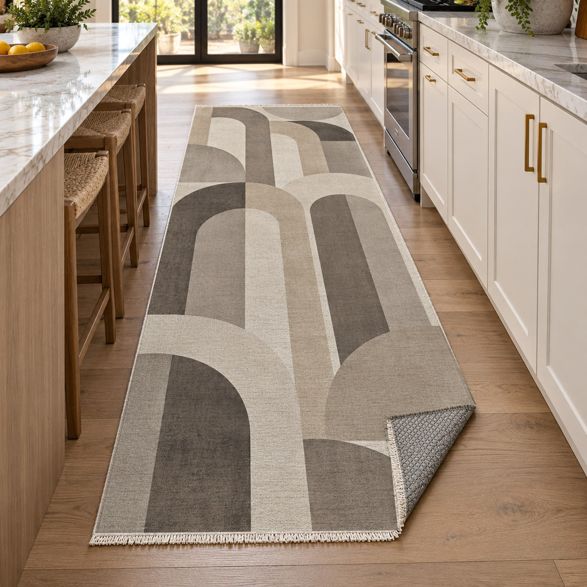 Soft Arches Ivory Taupe Modern Washable Rug — new york kitchen runner