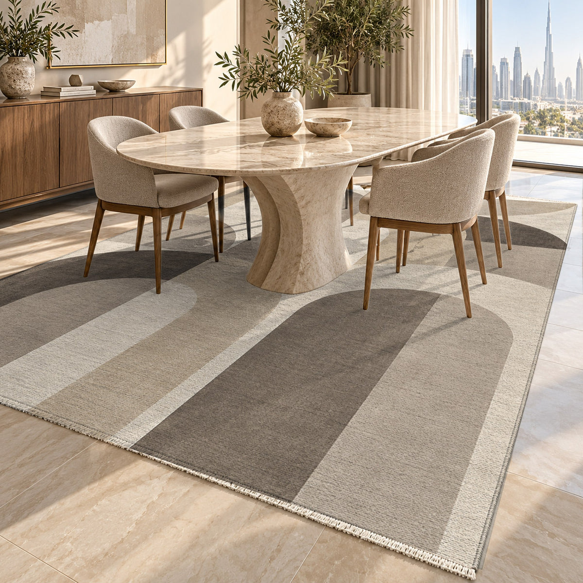 Soft Arches Ivory Taupe Modern Washable Rug — dubai dining