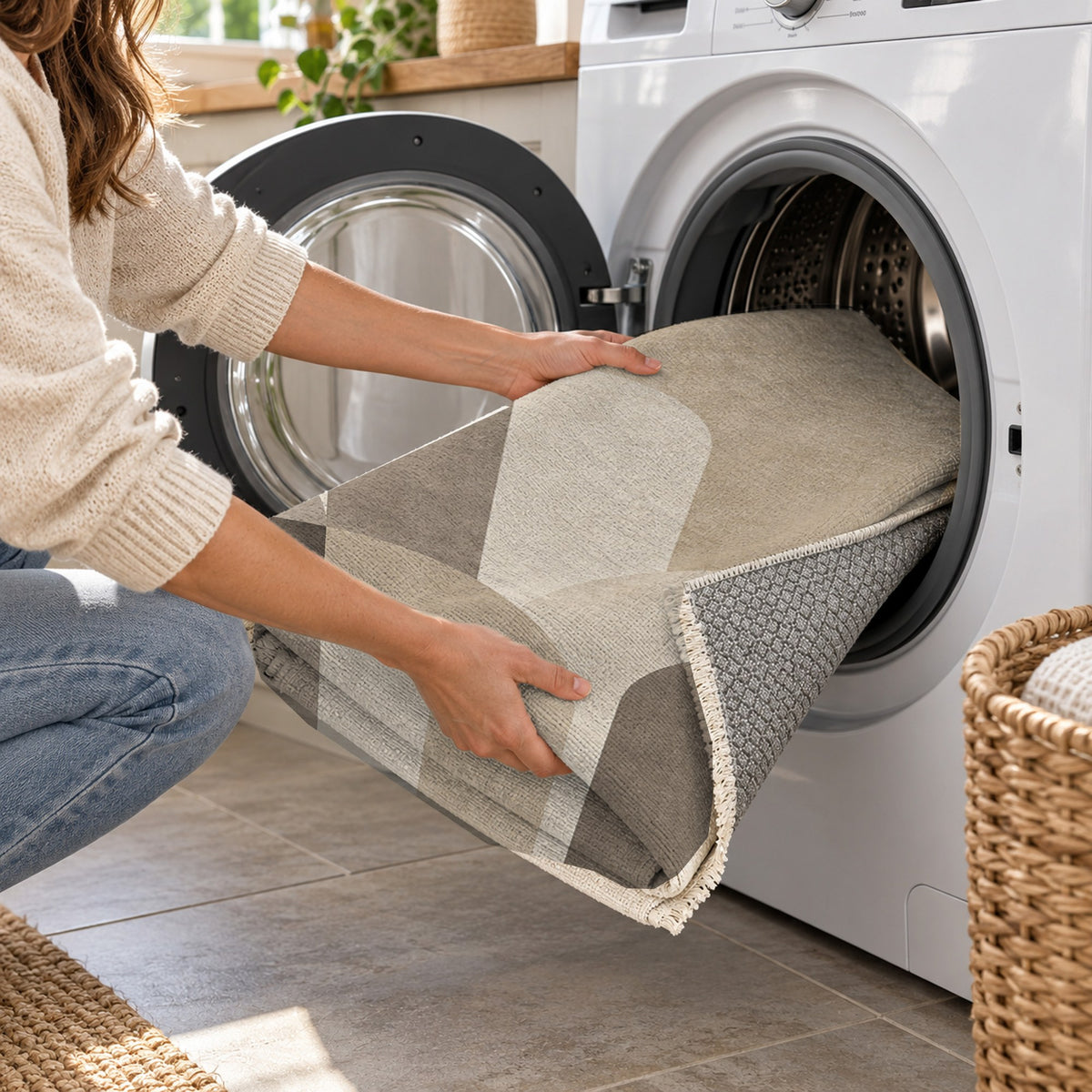 Soft Arches Ivory Taupe Modern Washable Rug — washing machine