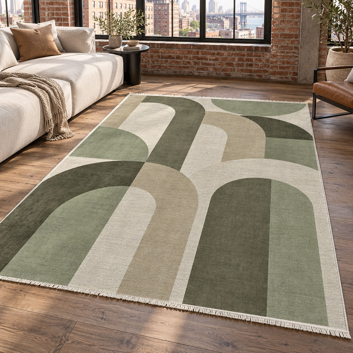 Soft Arches Sage Sand Modern Washable Rug — new york living