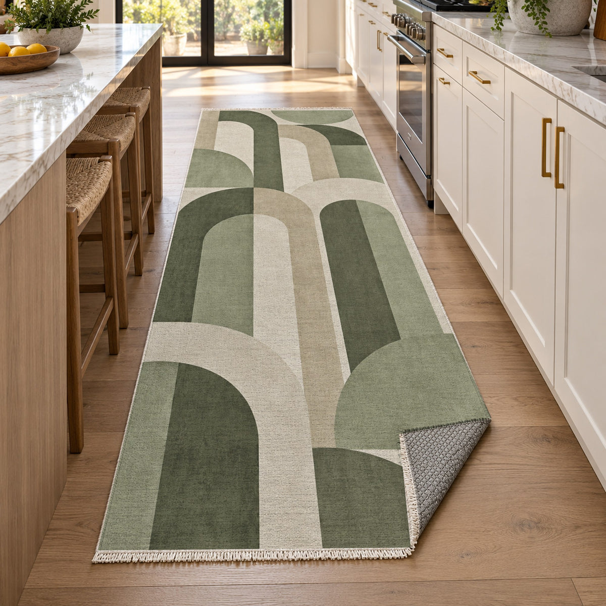 Soft Arches Sage Sand Modern Washable Rug — new york kitchen runner