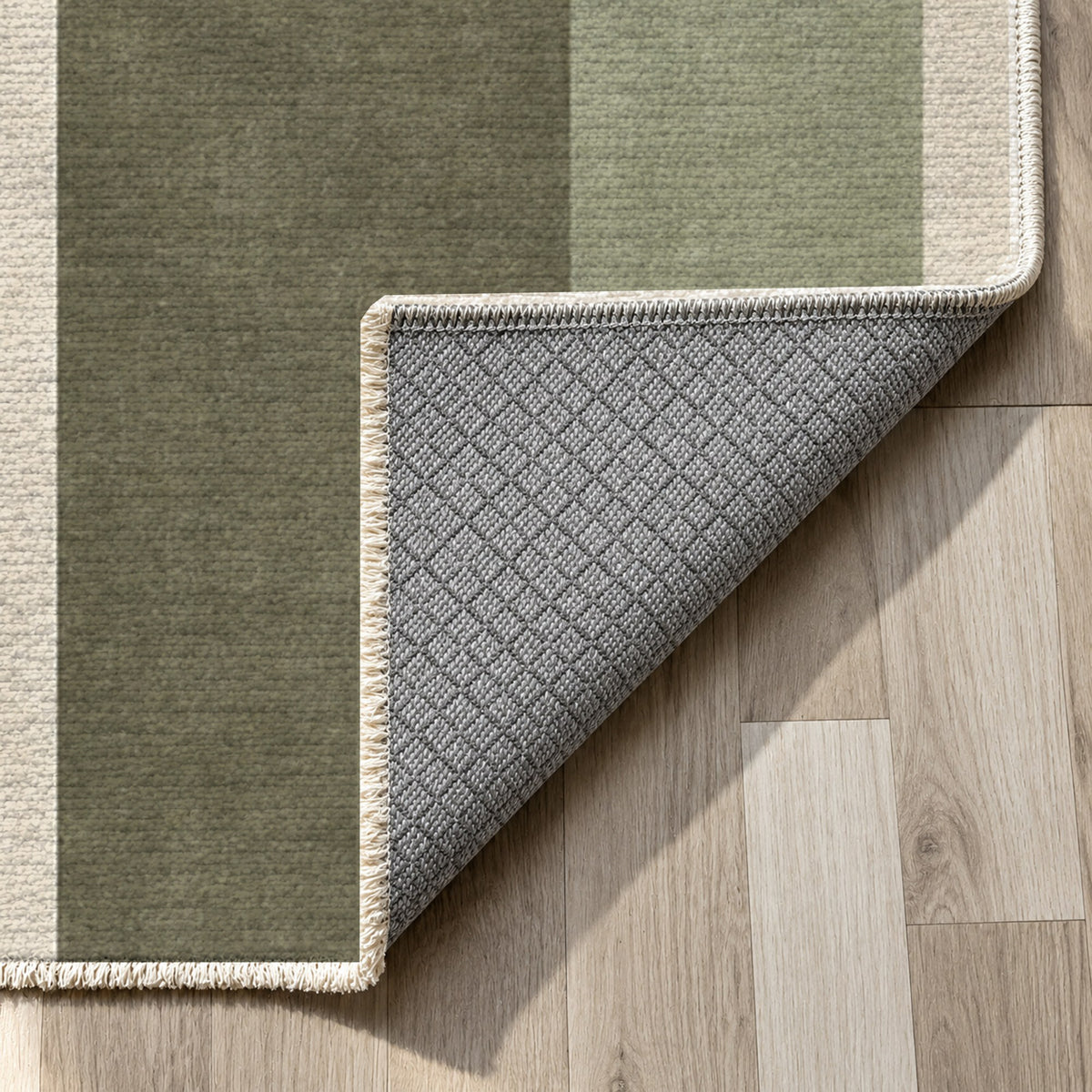 Soft Arches Sage Sand Modern Washable Rug — backing close up