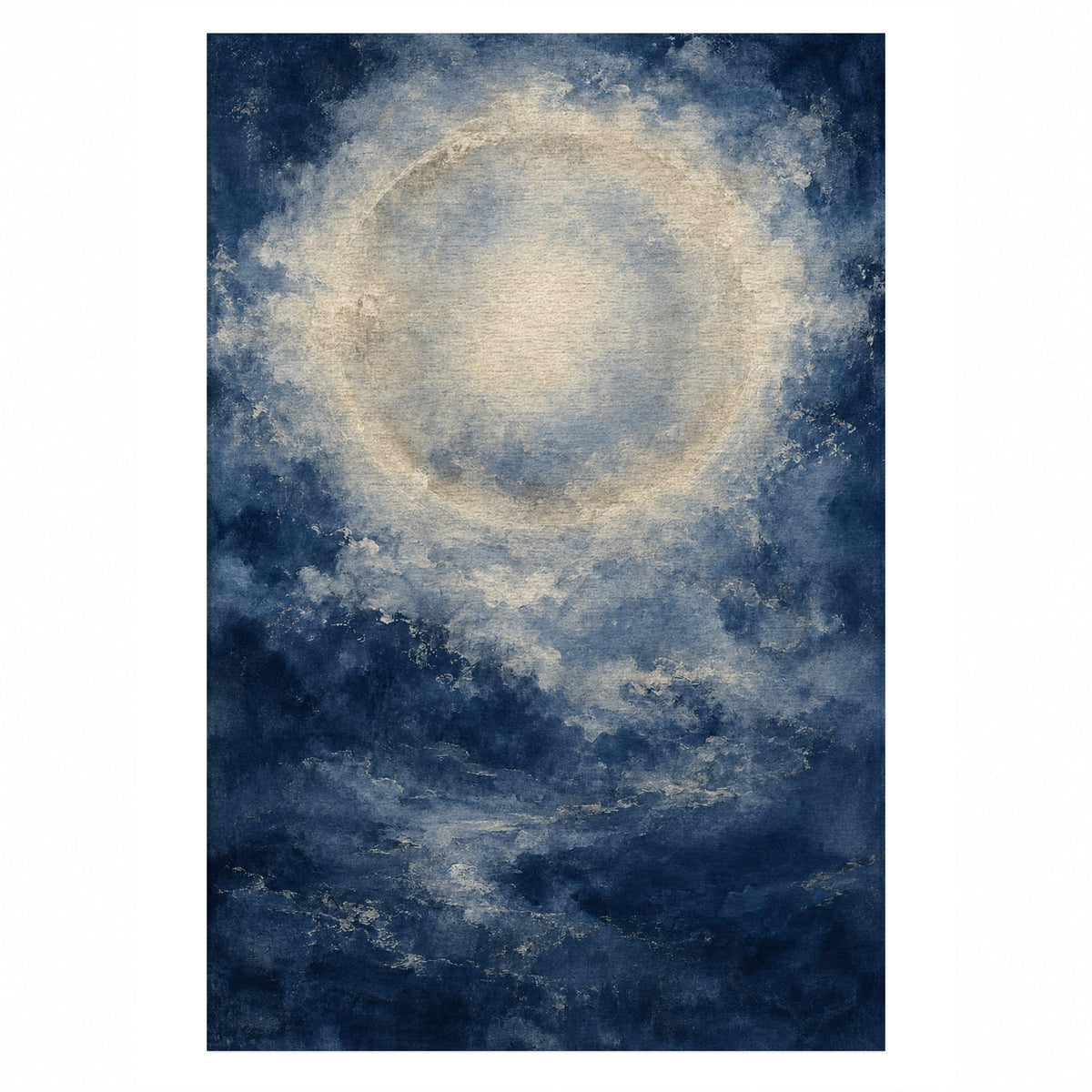 Solar Halo Indigo Abstract Washable Rug — top view