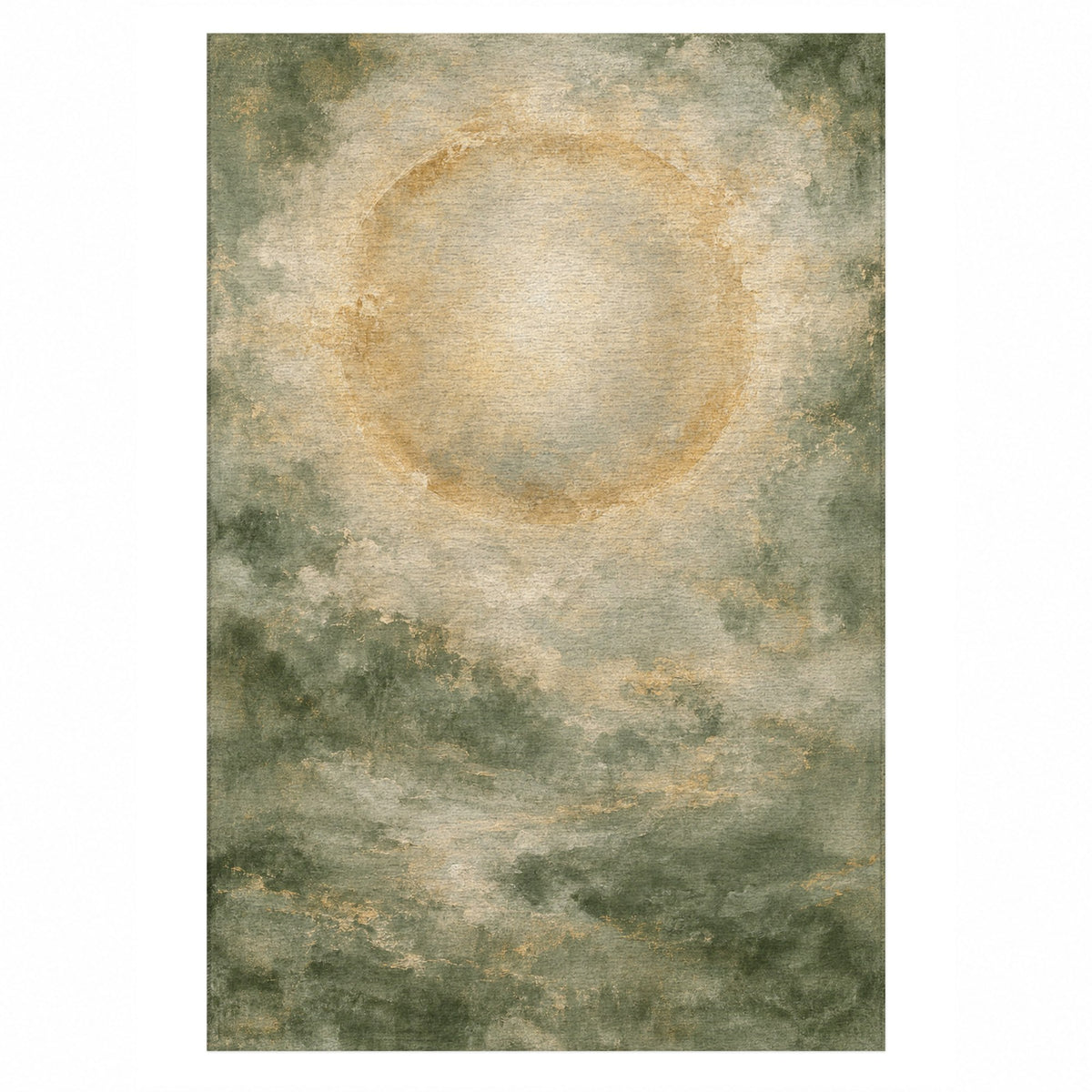 Solar Halo Sage Abstract Washable Rug — top view